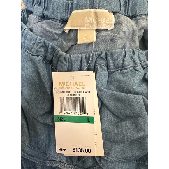 Michael Kors Womens Denim Ruffled Off Shoulder Dress - Picture 7 of 8